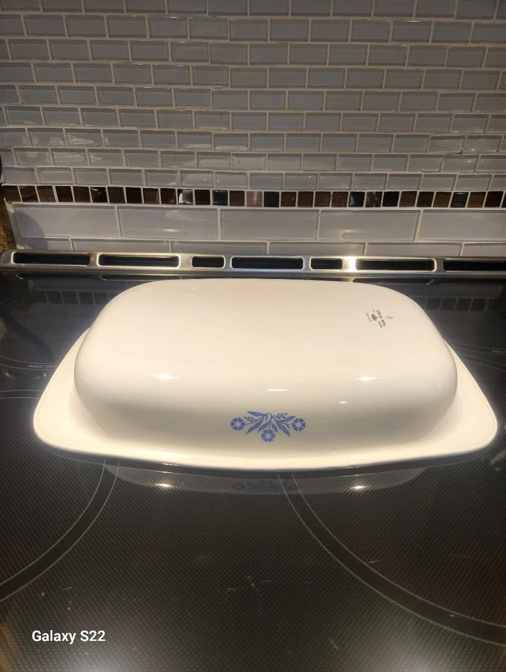 Corningware P-21 Roaster White Ceramic Lasagna Baking Dish with Blue Cornflower